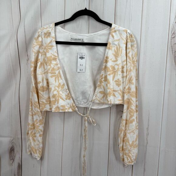 Abercrombie & Fitch Women’s Small Linen Blend Longsleeve Tie Front Top New - Picture 1 of 5